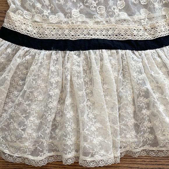 Ivory & Black Crochet & Lace Ruffle Peplum Blouse - Picture 2 of 11